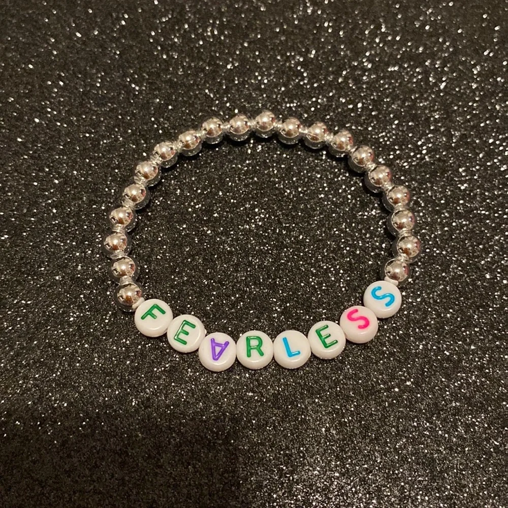 Girls faux silver bead fearless stretch bracelet